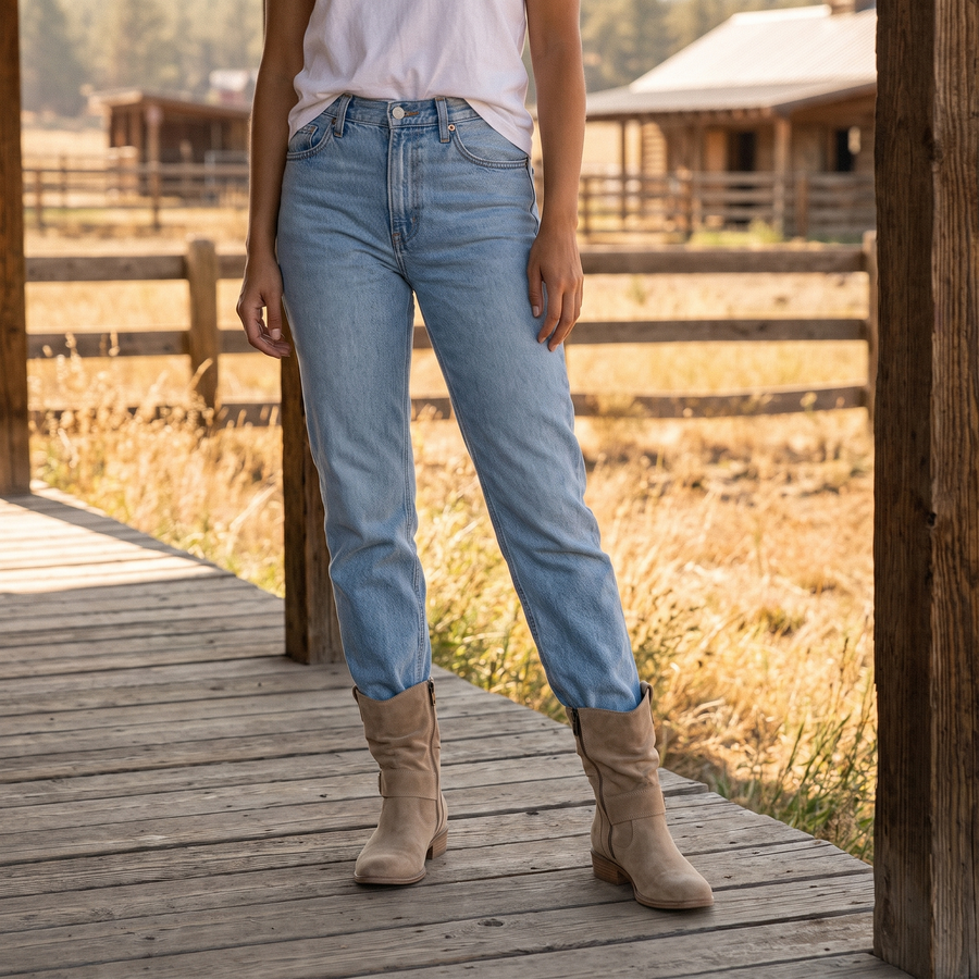 With straight jeans