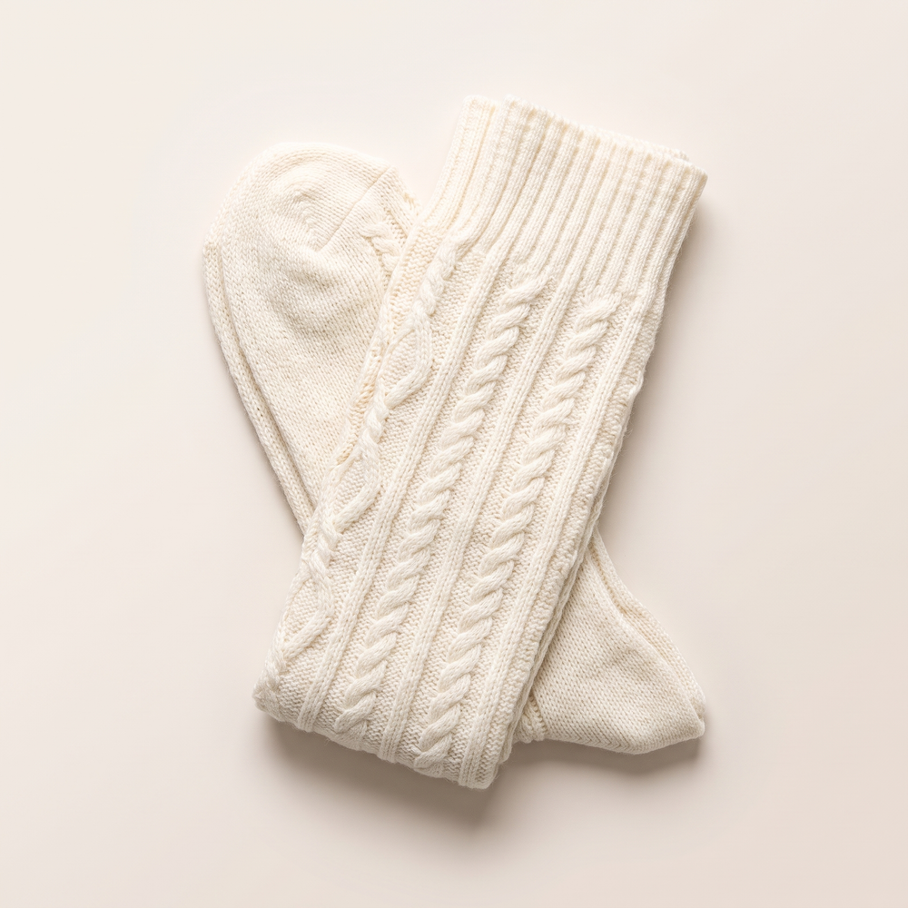Knit boot socks in White, folded pair